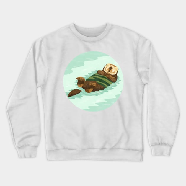 Cute sea otter floating in the kelp forest Crewneck Sweatshirt by Mya Van Woudenberg